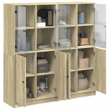 vidaXL Βιβλιοθήκη με Πόρτες Sonoma Δρυς 136x37x142cm Επεξ. Ξύλο 1 τεμ.