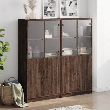 vidaXL Βιβλιοθήκη με Πόρτες Καφέ Δρυς 136x37x142cm Επεξ. Ξύλο 1 τεμ.