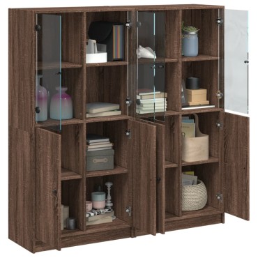vidaXL Βιβλιοθήκη με Πόρτες Καφέ Δρυς 136x37x142cm Επεξ. Ξύλο 1 τεμ.