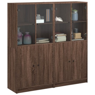 vidaXL Βιβλιοθήκη με Πόρτες Καφέ Δρυς 136x37x142cm Επεξ. Ξύλο 1 τεμ.