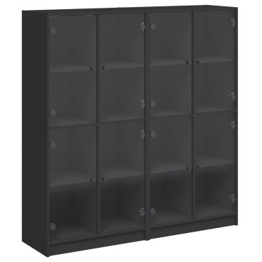 vidaXL Βιβλιοθήκη με Πόρτες Μαύρη 136x37x142cm Επεξ. Ξύλο 1 τεμ.