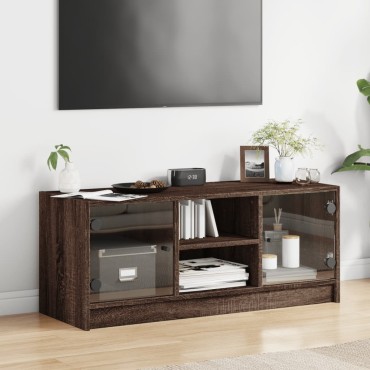 vidaXL Έπιπλο Τηλεόρασης Καφέ Δρυς 102x37x42cm Γυάλινες Πόρτες