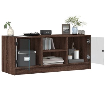 vidaXL Έπιπλο Τηλεόρασης Καφέ Δρυς 102x37x42cm Γυάλινες Πόρτες