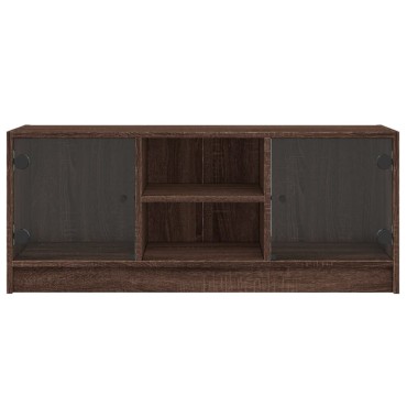 vidaXL Έπιπλο Τηλεόρασης Καφέ Δρυς 102x37x42cm Γυάλινες Πόρτες