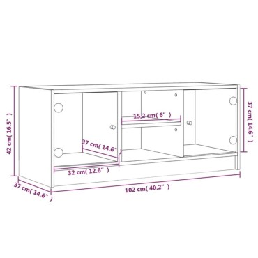 vidaXL Έπιπλο Τηλεόρασης Καπνιστή Δρυς 102x37x42cm Γυάλινες Πόρτες