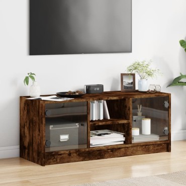 vidaXL Έπιπλο Τηλεόρασης Καπνιστή Δρυς 102x37x42cm Γυάλινες Πόρτες