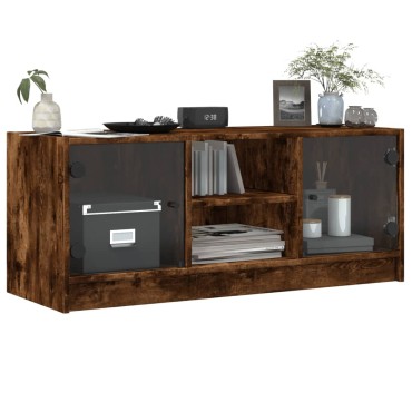 vidaXL Έπιπλο Τηλεόρασης Καπνιστή Δρυς 102x37x42cm Γυάλινες Πόρτες