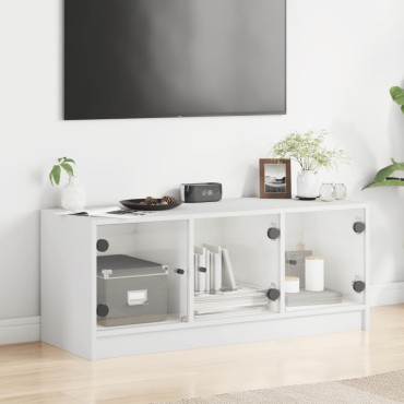 vidaXL Έπιπλο Τηλεόρασης Λευκό 102x37x42cm με Γυάλινες Πόρτες