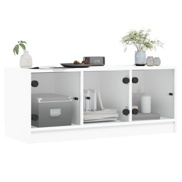 vidaXL Έπιπλο Τηλεόρασης Λευκό 102x37x42cm με Γυάλινες Πόρτες