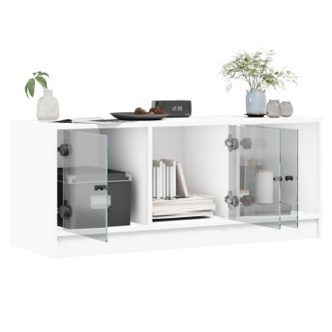 vidaXL Έπιπλο Τηλεόρασης Λευκό 102x37x42cm με Γυάλινες Πόρτες