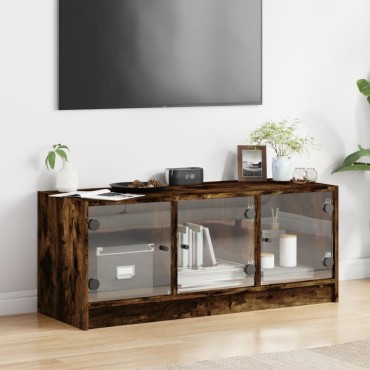 vidaXL Έπιπλο Τηλεόρασης Καπνιστή Δρυς 102x37x42cm Γυάλινες Πόρτες