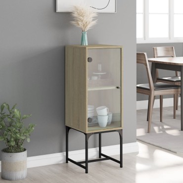 vidaXL Βοηθητικό Ντουλάπι Sonoma Δρυς 35x37x100cm με Γυάλινες Πόρτες 1 τεμ.