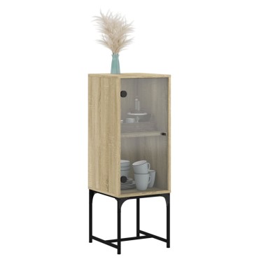 vidaXL Βοηθητικό Ντουλάπι Sonoma Δρυς 35x37x100cm με Γυάλινες Πόρτες 1 τεμ.
