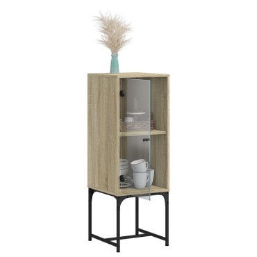 vidaXL Βοηθητικό Ντουλάπι Sonoma Δρυς 35x37x100cm με Γυάλινες Πόρτες 1 τεμ.