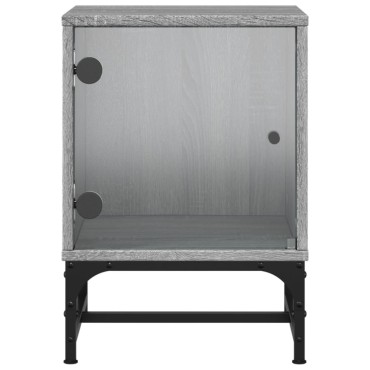 vidaXL Κομοδίνα 2 τεμ. Γκρι Sonoma 35x37x50cm με Γυάλινες Πόρτες
