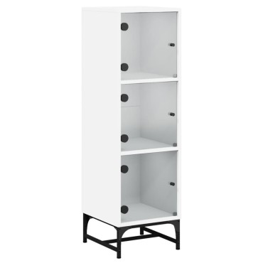 vidaXL Ντουλάπι Λευκό 35x37x120cm με Γυάλινες Πόρτες 1 τεμ.