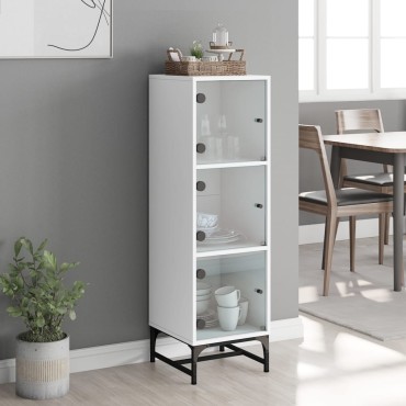 vidaXL Ντουλάπι Λευκό 35x37x120cm με Γυάλινες Πόρτες 1 τεμ.