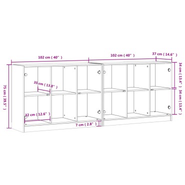 vidaXL Βιβλιοθήκη με Πόρτες Καφέ Δρυς 204x37x75cm Επεξ. Ξύλο 1 τεμ.
