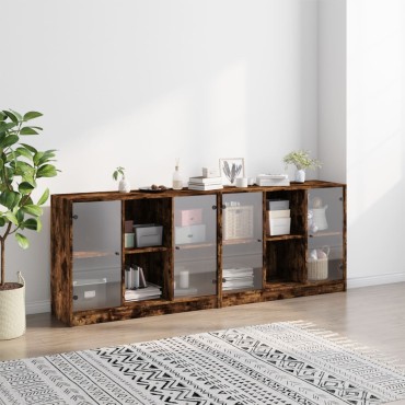 vidaXL Βιβλιοθήκη με Πόρτες Καφέ Δρυς 204x37x75cm Επεξ. Ξύλο 1 τεμ.
