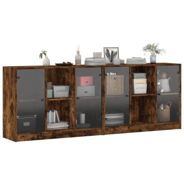 vidaXL Βιβλιοθήκη με Πόρτες Καφέ Δρυς 204x37x75cm Επεξ. Ξύλο 1 τεμ.