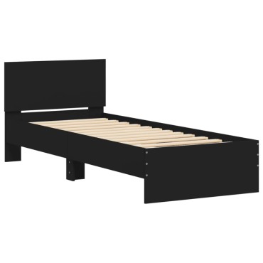 vidaXL Πλαίσιο Κρεβατιού με Κεφαλάρι Μαύρο 90x190cm Επεξ. Ξύλο 1 τεμ. - Μονό