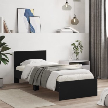 vidaXL Πλαίσιο Κρεβατιού με Κεφαλάρι Μαύρο 90x190cm Επεξ. Ξύλο 1 τεμ. - Μονό