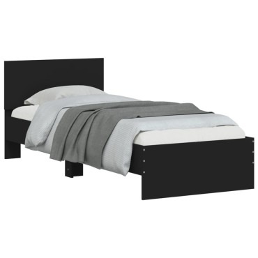 vidaXL Πλαίσιο Κρεβατιού με Κεφαλάρι Μαύρο 90x190cm Επεξ. Ξύλο 1 τεμ. - Μονό