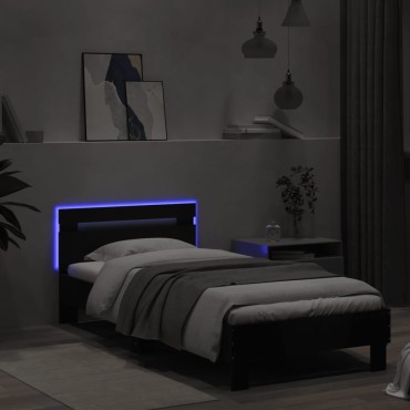 vidaXL Πλαίσιο Κρεβατιού με Κεφαλάρι και LED Μαύρο 90x200cm 1 τεμ. - Μονό