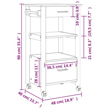 vidaXL Τρόλεϊ Κουζίνας MONZA 48x40x90cm από Μασίφ Ξύλο Πεύκου 1 τεμ.
