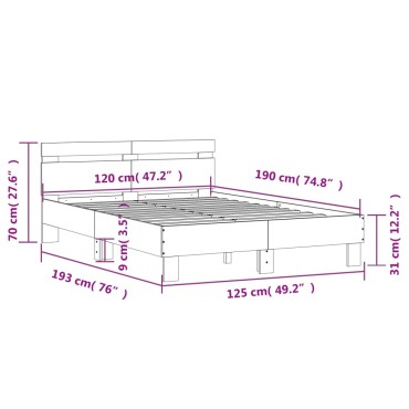 vidaXL Πλαίσιο Κρεβατιού με Κεφαλάρι Γκρι sonoma 120x190εκ. Επεξ. Ξύλο