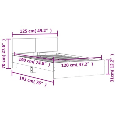 vidaXL Πλαίσιο Κρεβατιού με Κεφαλάρι Γκρι Sonoma 120x190 εκ.