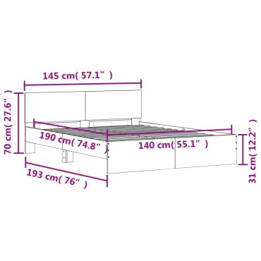 vidaXL Πλαίσιο Κρεβατιού με Κεφαλάρι Γκρι Sonoma 140x190 εκ.