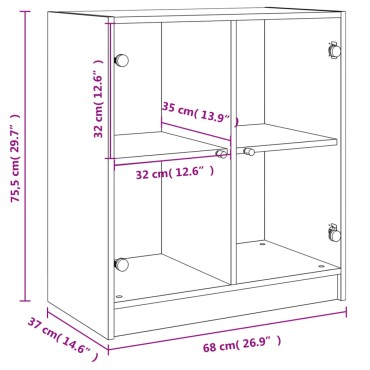 vidaXL Βοηθητικό Ντουλάπι Λευκό 68x37x75,5cm με Γυάλινες Πόρτες 1 τεμ.