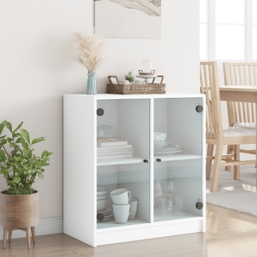 vidaXL Βοηθητικό Ντουλάπι Λευκό 68x37x75,5cm με Γυάλινες Πόρτες 1 τεμ.