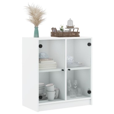 vidaXL Βοηθητικό Ντουλάπι Λευκό 68x37x75,5cm με Γυάλινες Πόρτες 1 τεμ.