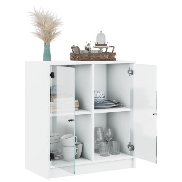 vidaXL Βοηθητικό Ντουλάπι Λευκό 68x37x75,5cm με Γυάλινες Πόρτες 1 τεμ.