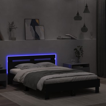 vidaXL Πλαίσιο Κρεβατιού με Κεφαλάρι και LED Μαύρο 120 x 200 εκ.