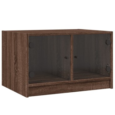 vidaXL Τραπεζάκι Σαλονιού Καφέ Δρυς 68x50x42cm με Γυάλινες Πόρτες 1 τεμ.