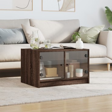 vidaXL Τραπεζάκι Σαλονιού Καφέ Δρυς 68x50x42cm με Γυάλινες Πόρτες 1 τεμ.