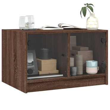 vidaXL Τραπεζάκι Σαλονιού Καφέ Δρυς 68x50x42cm με Γυάλινες Πόρτες 1 τεμ.