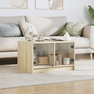 vidaXL Τραπεζάκι Σαλονιού Sonoma Δρυς 68x50x42cm με Γυάλινες Πόρτες 1 τεμ.