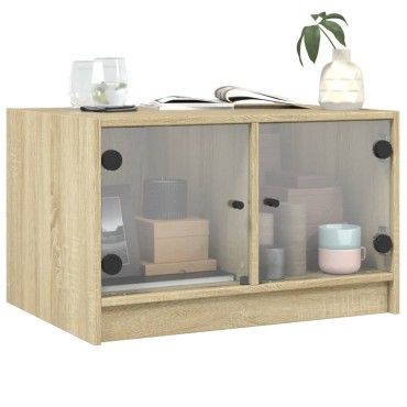 vidaXL Τραπεζάκι Σαλονιού Sonoma Δρυς 68x50x42cm με Γυάλινες Πόρτες 1 τεμ.