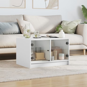 vidaXL Τραπεζάκι Σαλονιού Λευκό 68x50x42cm με Γυάλινες Πόρτες 1 τεμ.