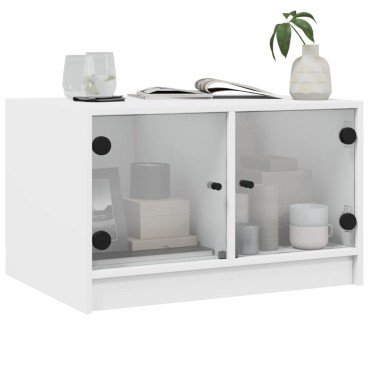 vidaXL Τραπεζάκι Σαλονιού Λευκό 68x50x42cm με Γυάλινες Πόρτες 1 τεμ.
