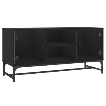vidaXL Έπιπλο Τηλεόρασης Μαύρο 102x37x50cm με Γυάλινες Πόρτες