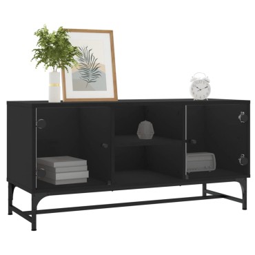 vidaXL Έπιπλο Τηλεόρασης Μαύρο 102x37x50cm με Γυάλινες Πόρτες