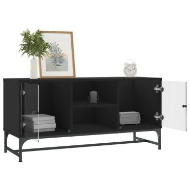 vidaXL Έπιπλο Τηλεόρασης Μαύρο 102x37x50cm με Γυάλινες Πόρτες