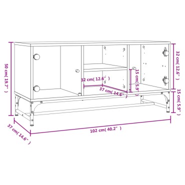 vidaXL Έπιπλο Τηλεόρασης Μαύρο 102x37x50cm με Γυάλινες Πόρτες