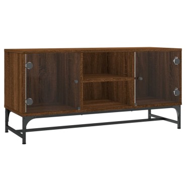 vidaXL Έπιπλο Τηλεόρασης Καφέ Δρυς 102x37x50cm Γυάλινες Πόρτες