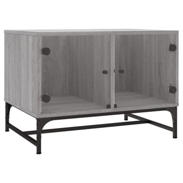 vidaXL Τραπεζάκι Σαλονιού Sonoma Γκρι 68,5x50x50cm με Γυάλινες Πόρτες 1 τεμ.